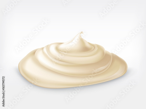 Vector illustration of handful of mayonnaise, sour cream, sauce, sweet cream, yogurt, cosmetic cream for face and body, swirling, in realistic style, isolated on white. Print, template, design element