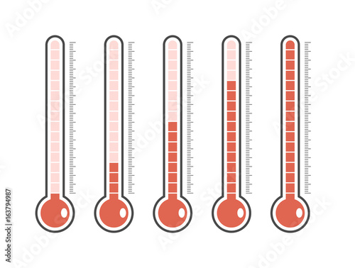 illustration of red thermometers with different levels, flat style, EPS10.