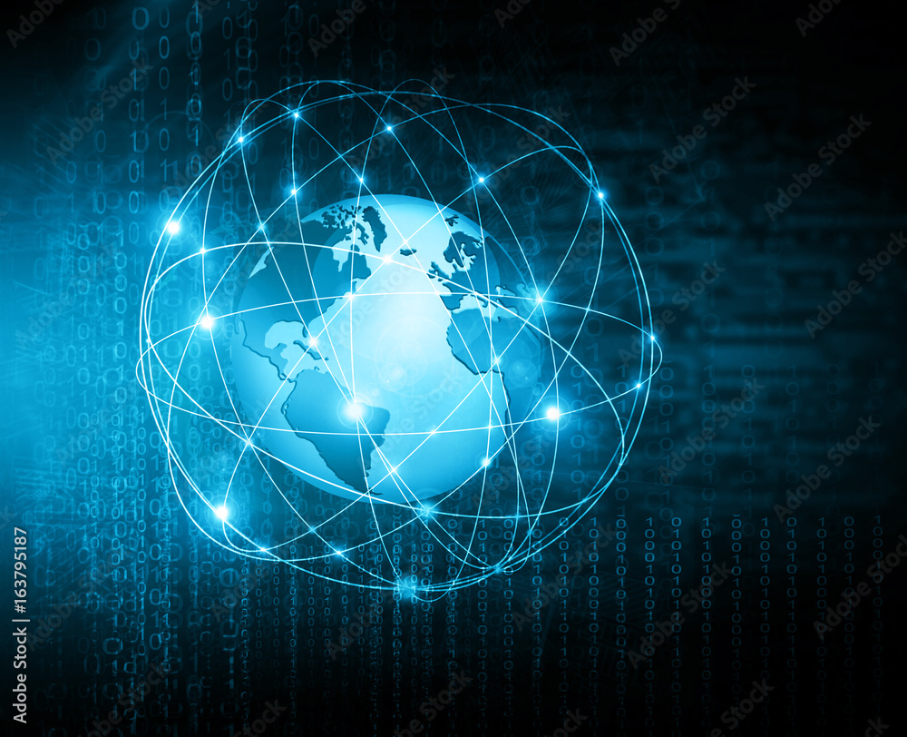 Obraz premium Best Internet Concept of global business. Globe, glowing lines on technological background. Wi-Fi, rays, symbols Internet, 3D illustration