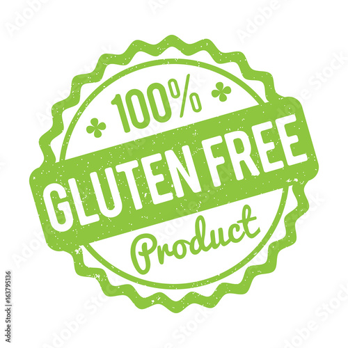 Gluten FREE Product rubber stamp green on a white background.