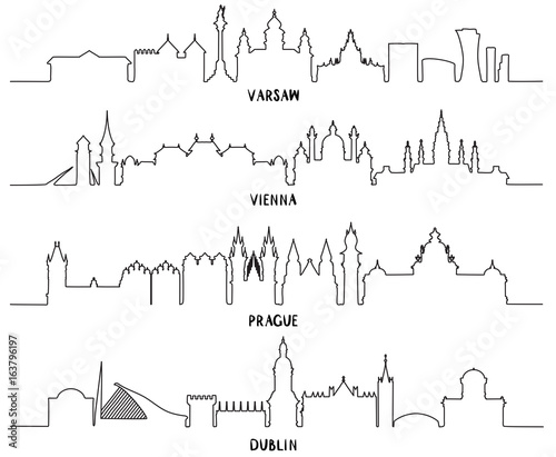 Line art, Warsaw, Vienna, Prague and Dublin