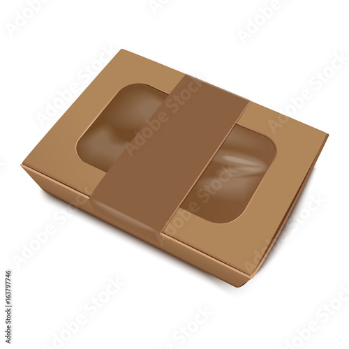 Empty Brown Paper Food Container with Label