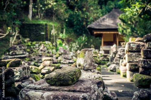 Ancient ruined cave temple Goa Gajah, Ubud, Bali. Elephant temple on Bali island.