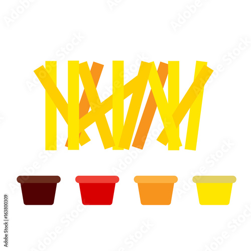 French fries and sauces flat icon, vector sign, colorful pictogram isolated on white. Symbol, logo illustration. Flat style design