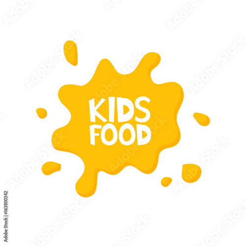 Kids food letters in juice splash. Vector illustration