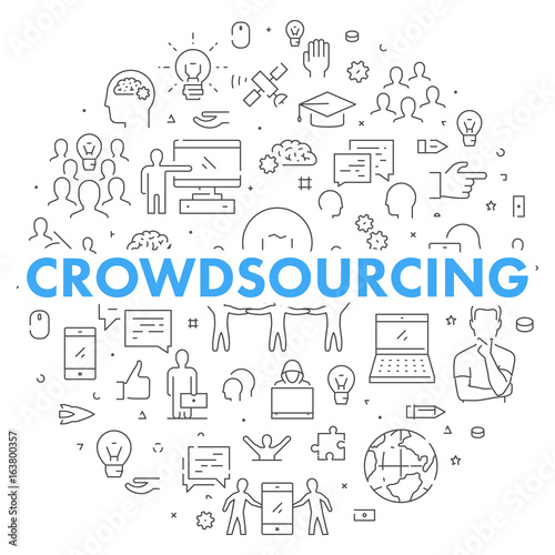 Vector line web banner for crowdsourcing
