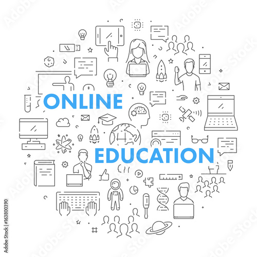 Modern web line banner for online education