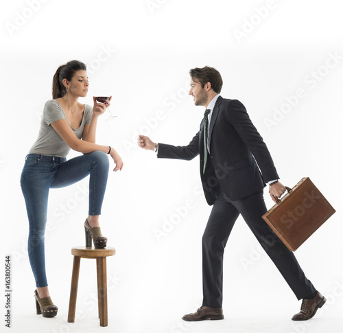 young woman and young man isolated on withe background