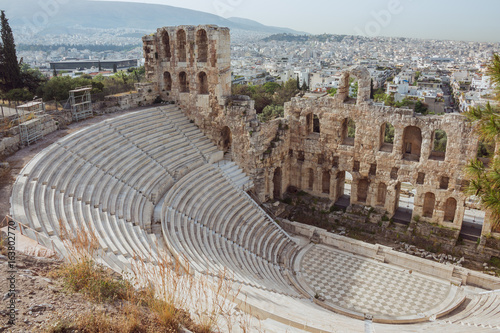 Looking inside the Odeon of Herodes Atticus on the Acrolopis Hill