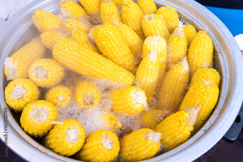 Corn cops boiling in hot water