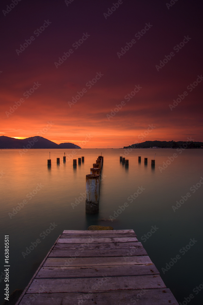 scenery of sunset at marina island malaysia.soft focus,motion blur due to long exposure