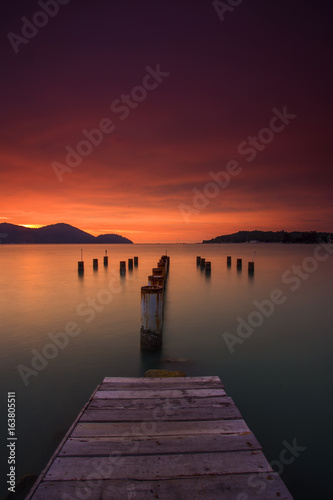 scenery of sunset at marina island malaysia.soft focus,motion blur due to long exposure