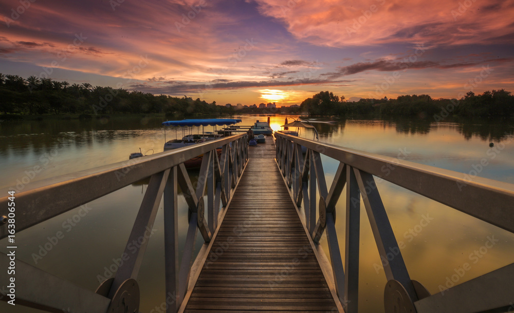 scenery of sunset at wetland putrajaya.soft focus,motion blur due to long exposure