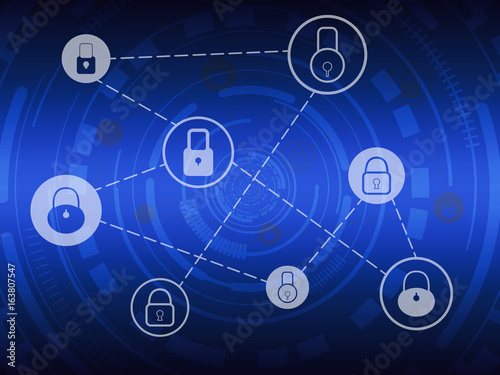 Abstract cyber security concept background. Lock security with blue circle technology background.