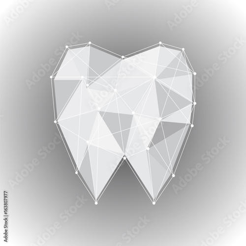 Tooth with polygon line on abstract vector background. Polygonal space with connecting dots and lines.
