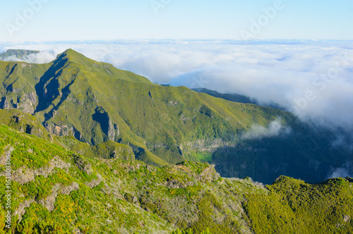 View of mountains on the route Pico Ruivo - Encumeada, Madeira Island, Portugal, Europe.