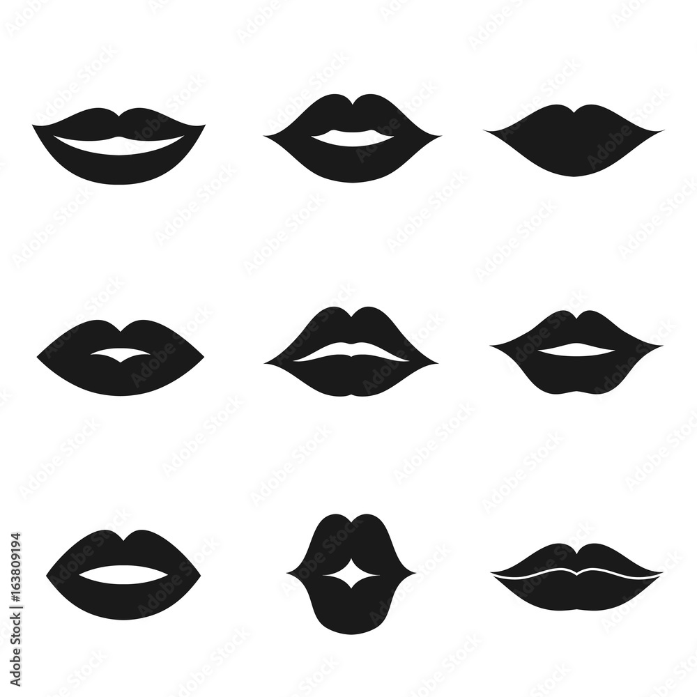 Naklejka premium Lips black shape icon set