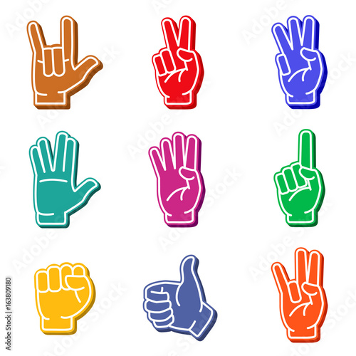 Foam fingers colorful icon set
