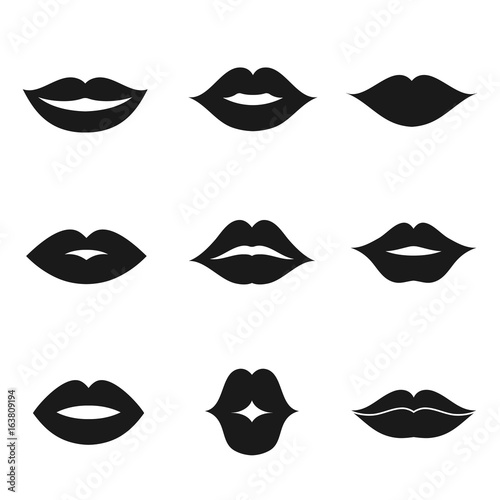 Lips black shape icon set