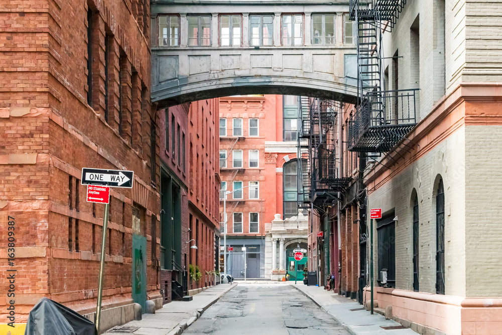 Intersection of Staple Street and Jay Street in the historic Tribeca neighborhood of Manhattan, New York City NYC