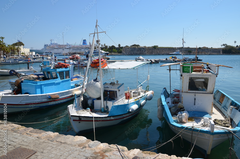 Kos Town, port de pêche, bâteaux de pêcheurs, Grèce