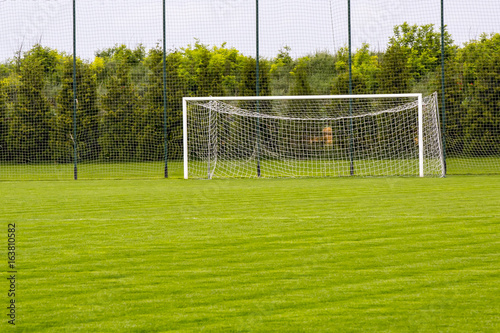 A soccer goal on the grass