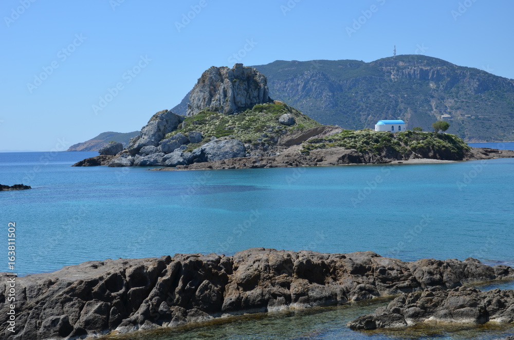 Agios Stefanos, Kefalos, Kos, Grèce, plage de sable fin, traversée possible à la nage, île.