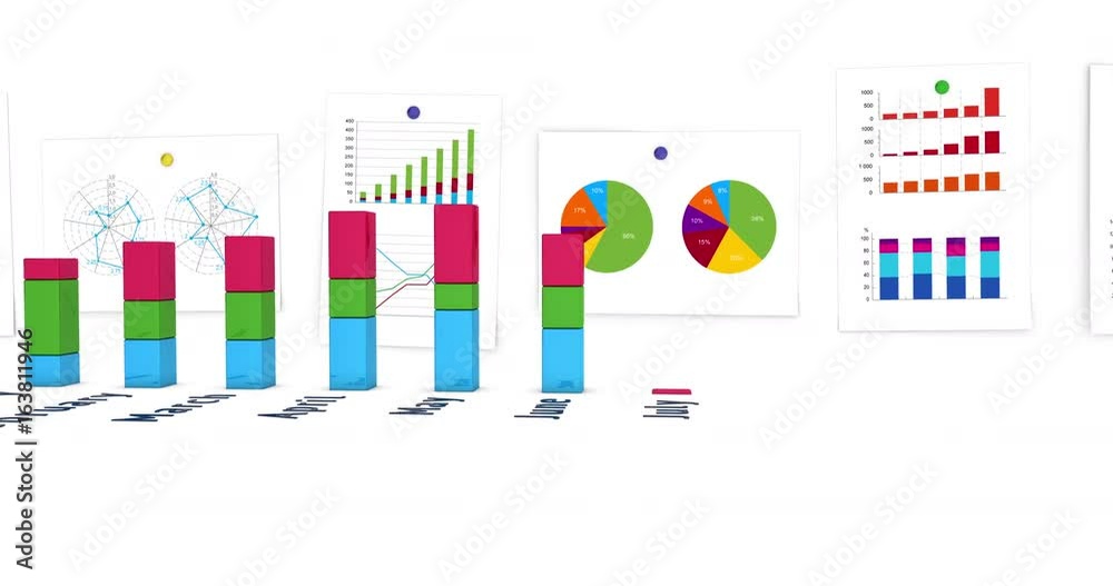 3D financial diagrams with monthly growth