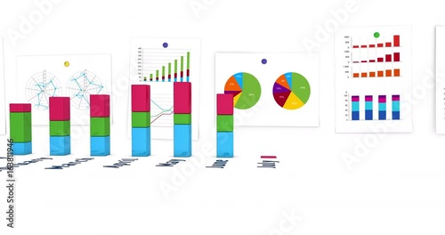 3D financial diagrams with monthly growth