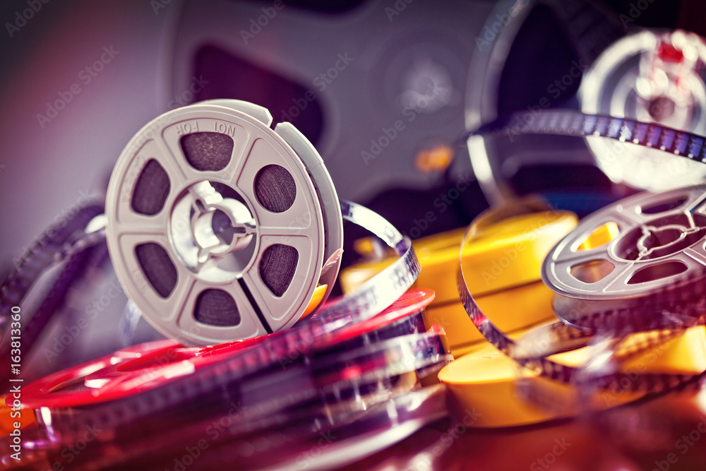 Fototapeta premium 8mm film reels selective fire film. film entertainment concept, visual art