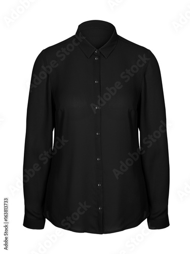Black elegant office business woman shirt with a collar