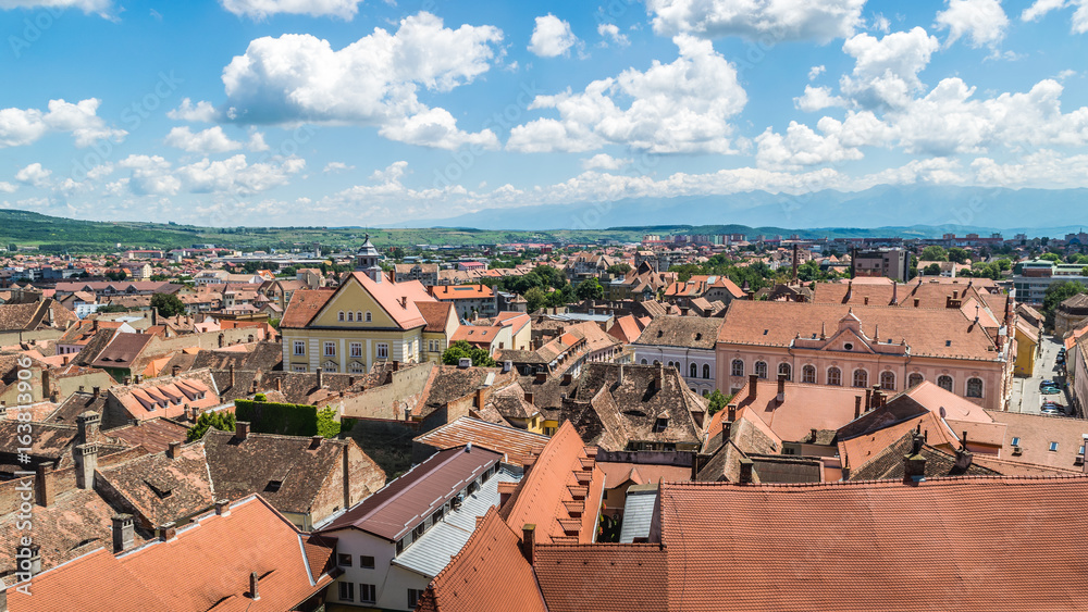 Overview of Sibiu, view from above, Transylvania, Romania, 2017