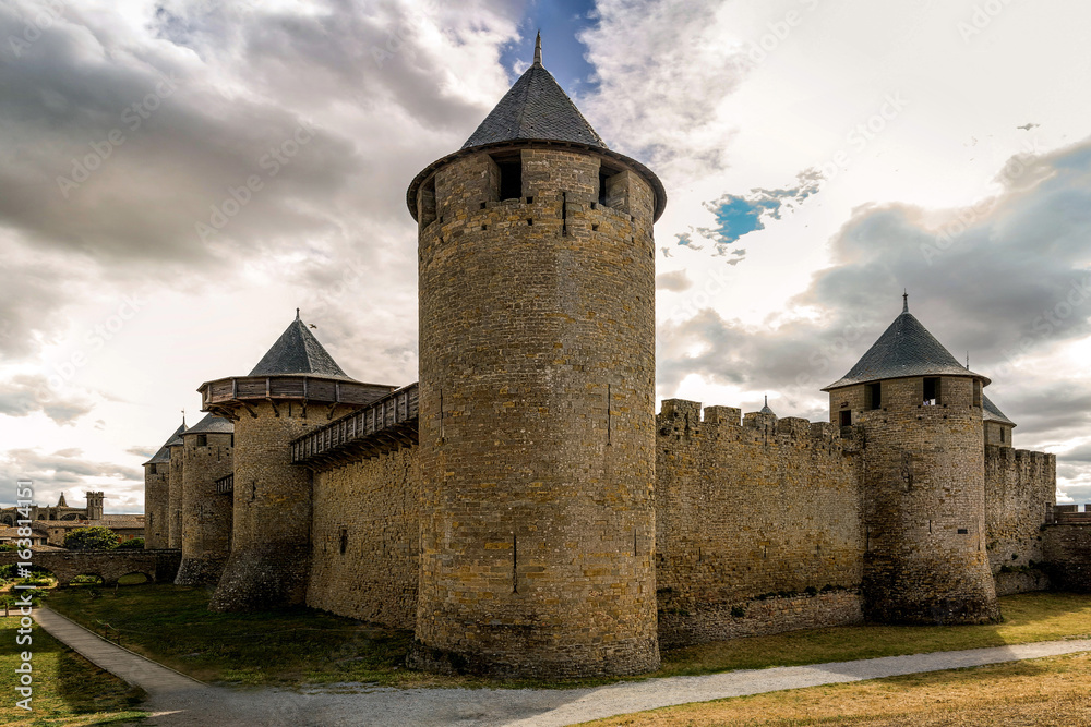 Image of wall in Carcassonne fortified town in France.