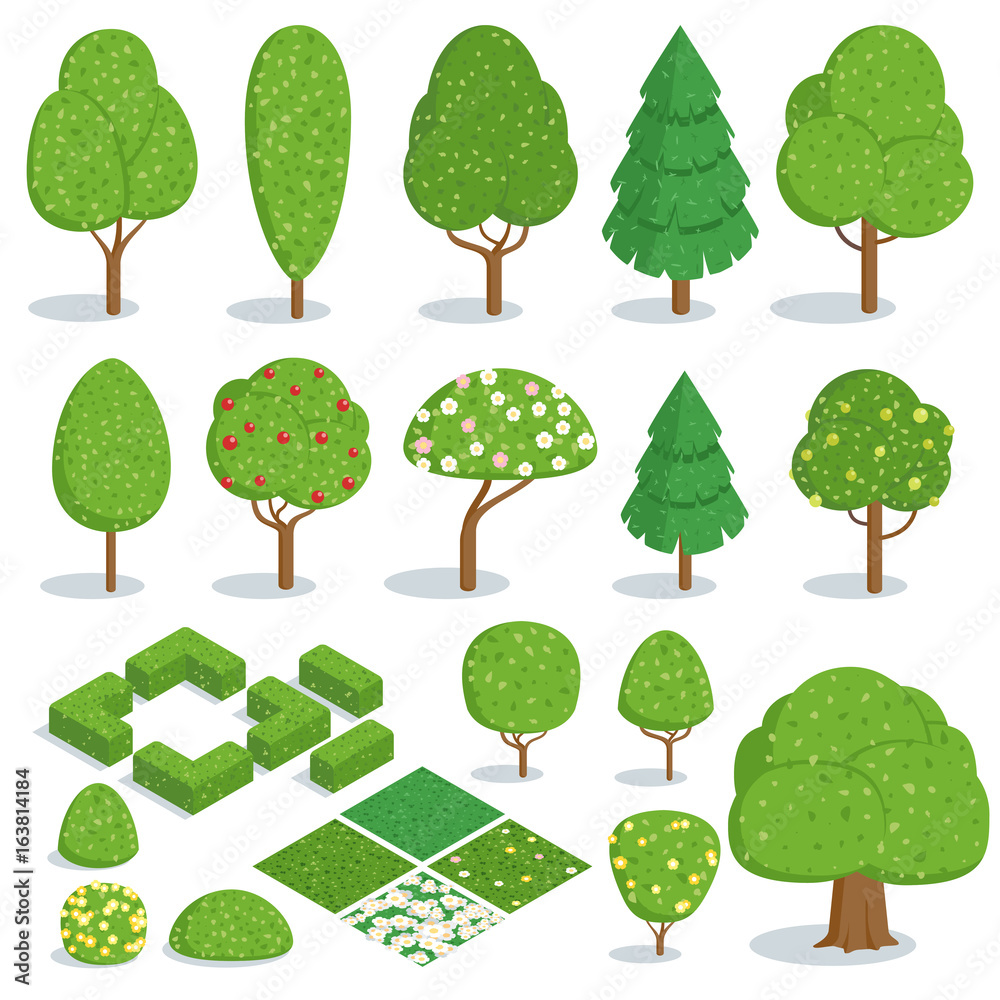Isometric trees icons set