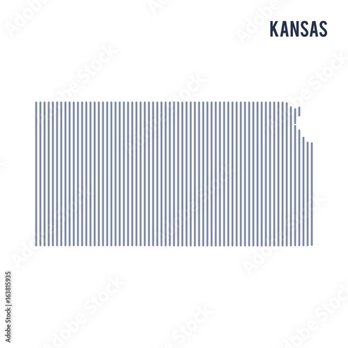Vector abstract hatched map of State of Kansas with vertical lines isolated on a white background.