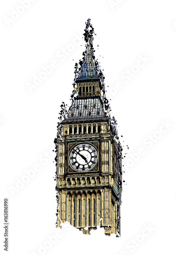 Modern Big Ben illustration, isolated on white