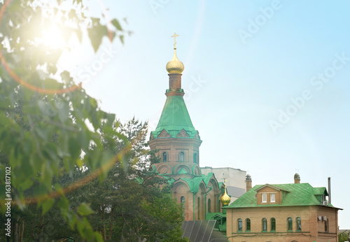 Old Russian city Church. The temple in honor of St. Tikhon and the new martyrs and Confessors of Russia photo