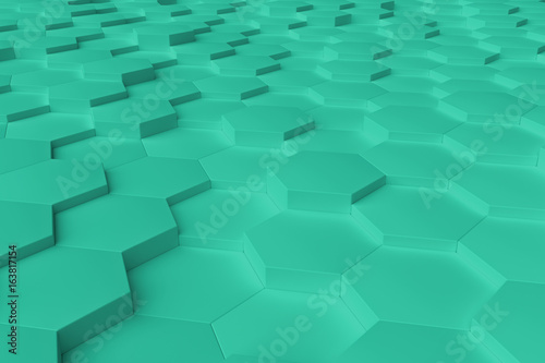 Cyan monochrome hexagon tiles abstract background