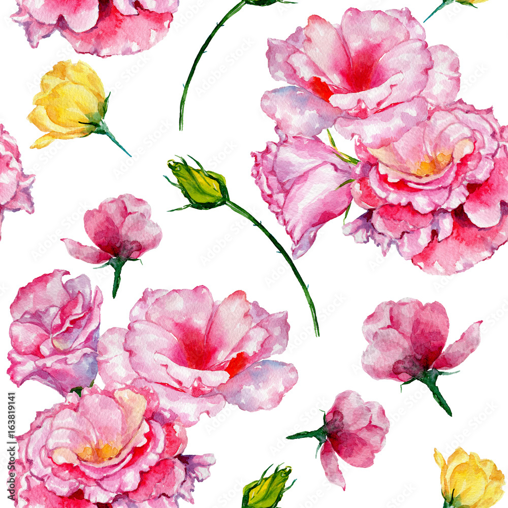 Wildflower roses flower pattern in a watercolor style. Full name of the plant: roses. Aquarelle wild flower for background, texture, wrapper pattern, frame or border.