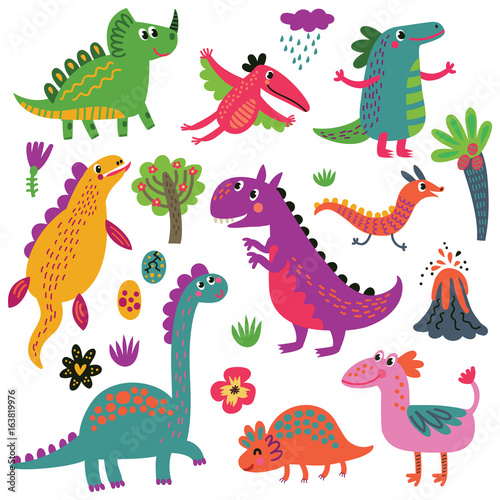 Dinosaurs vector set characters