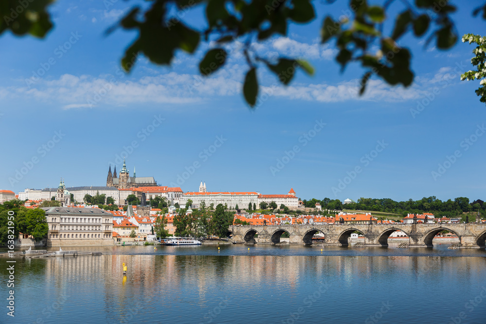 Charles Bridge and Prague Castle with Vltava river (Hrad Praha) 