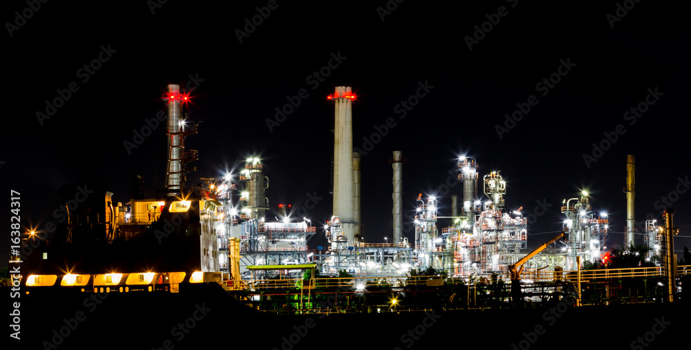 Oil refinery plant at twilight.
