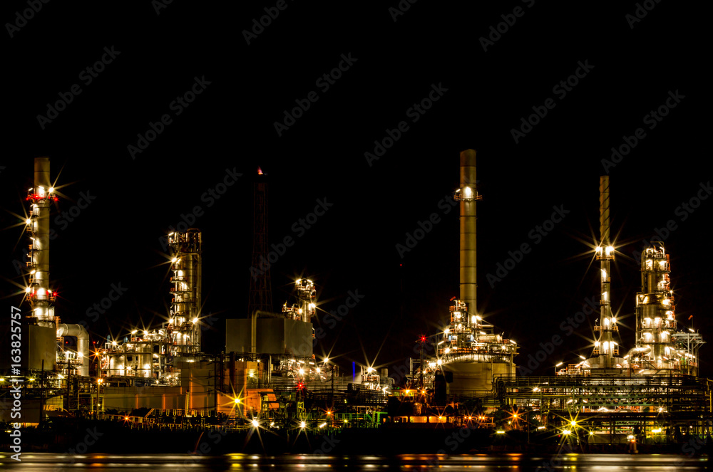 Oil refinery plant at twilight.