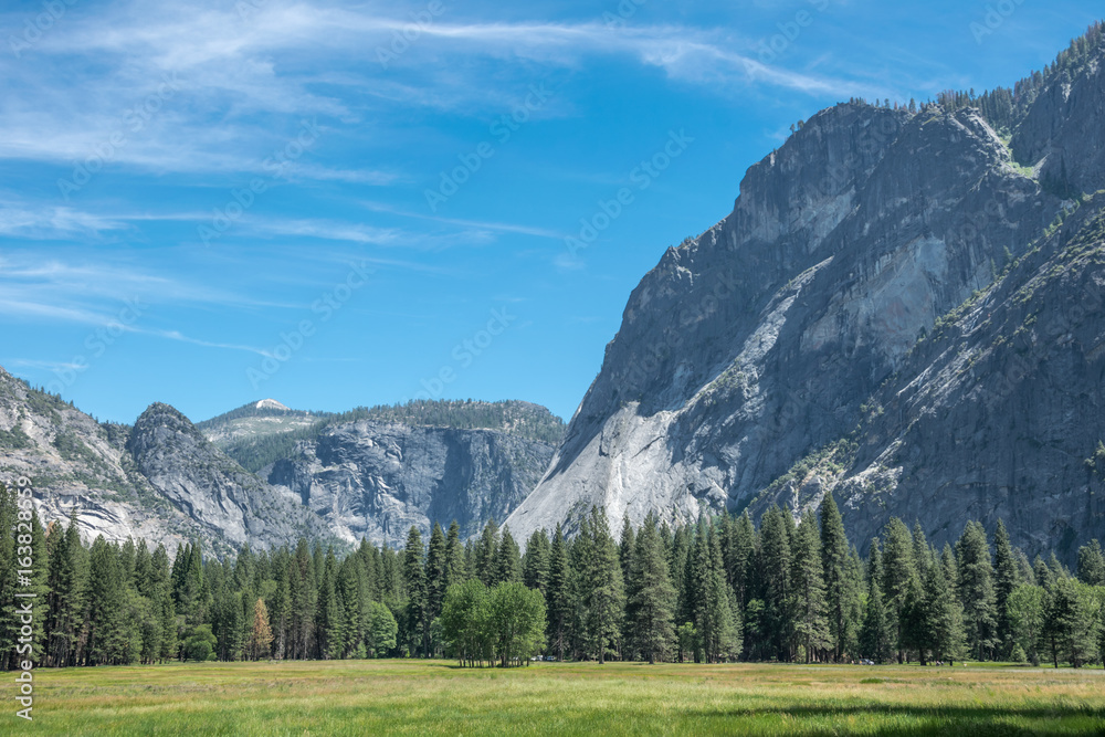 Panorama of the Yosemite National Park. The wild nature of North America
