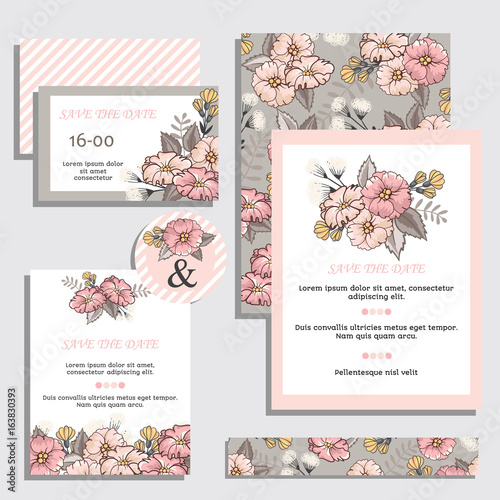 Set of vintage wedding invitation cards.