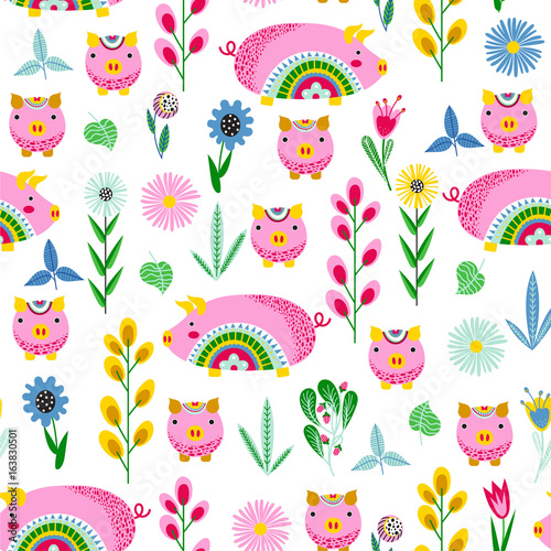 Seamless pattern with pigs