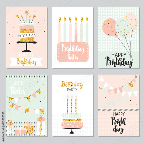 Set of birthday greeting cards design