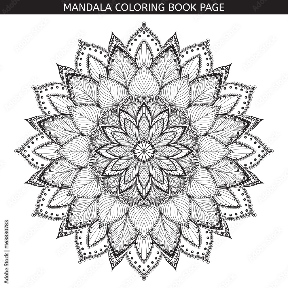 Mandala Coloring Book Pages Indian Antistress Medallion White Background Black Outline Vector Illustration Stock Vector Adobe Stock