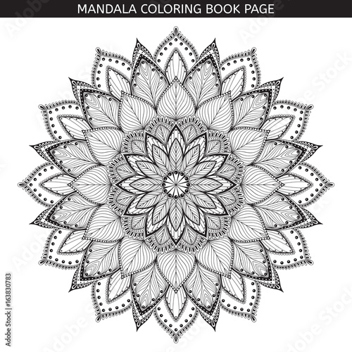 Mandala. Coloring book pages. Indian antistress medallion. White background, black outline. Vector illustration.