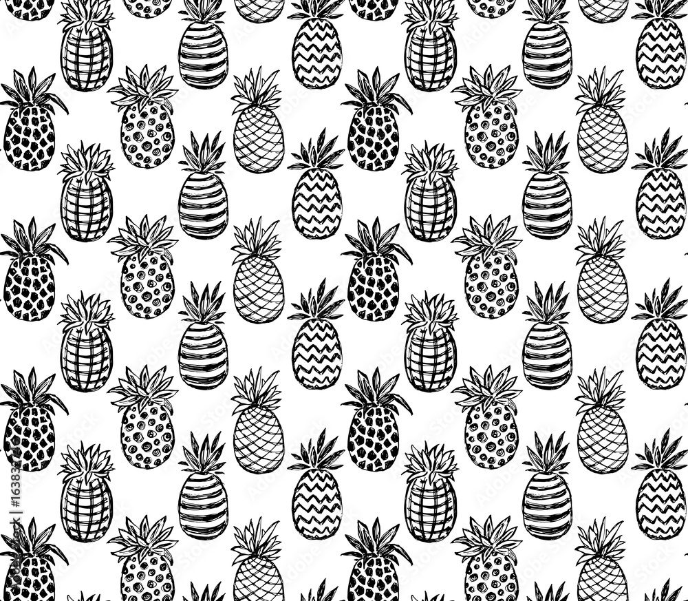 Vector seamless pattern with ornate pineapple fruits Vector seamless pattern with ornate pineapple fruits